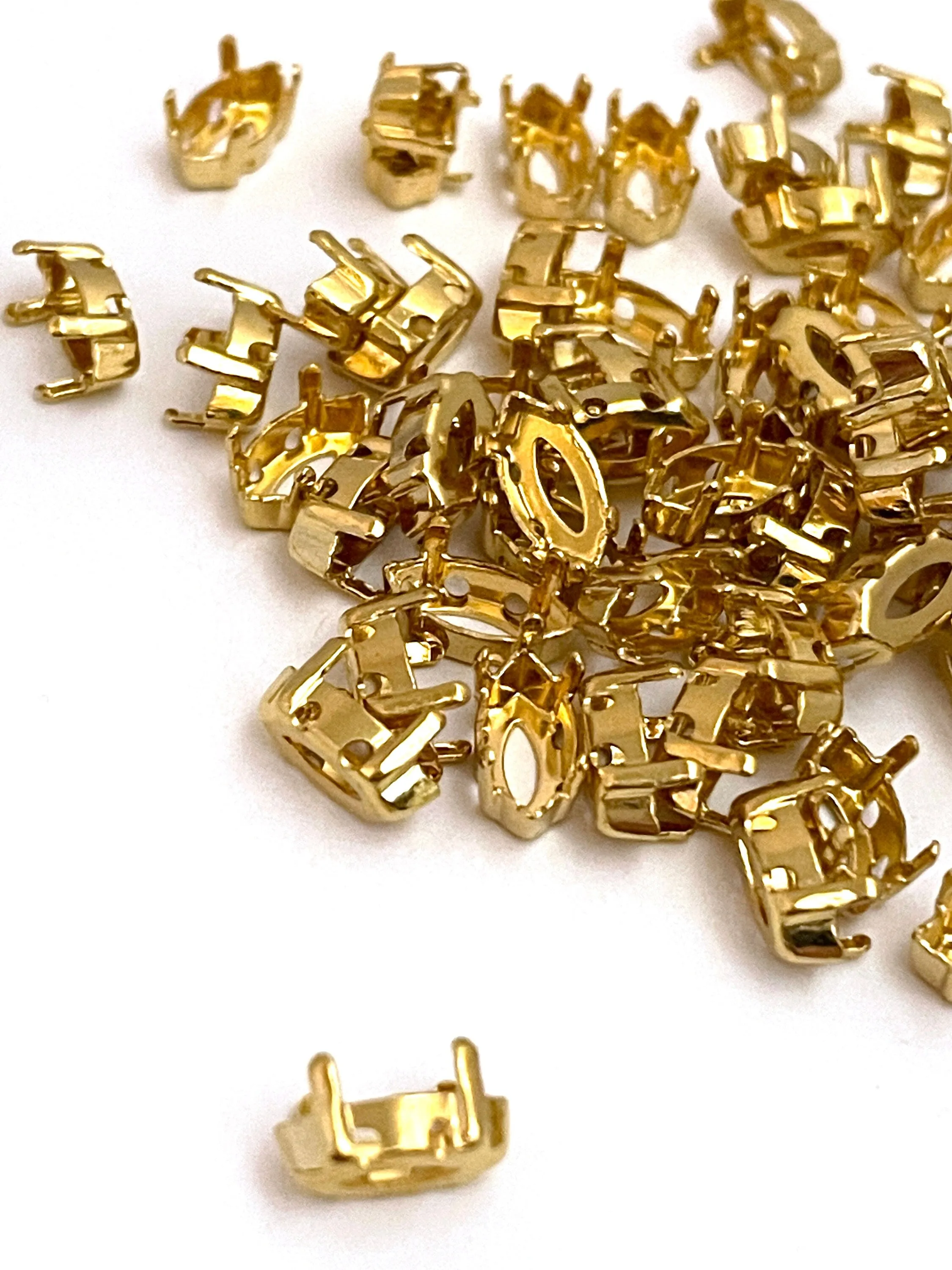 50 pieces Gold Plated Sew On Navette with Open Back for 10x5mm