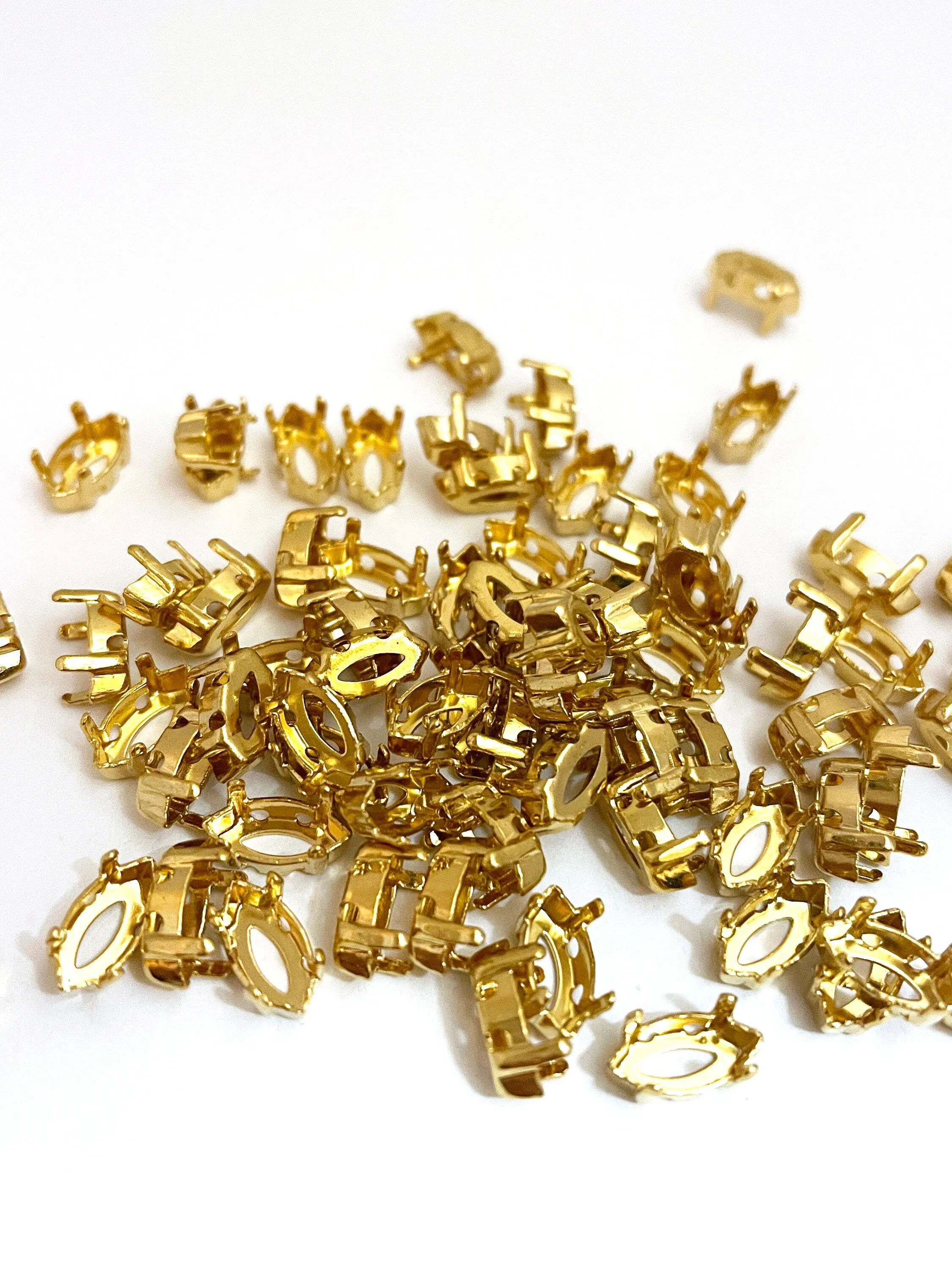 50 pieces Gold Plated Sew On Navette with Open Back for 10x5mm