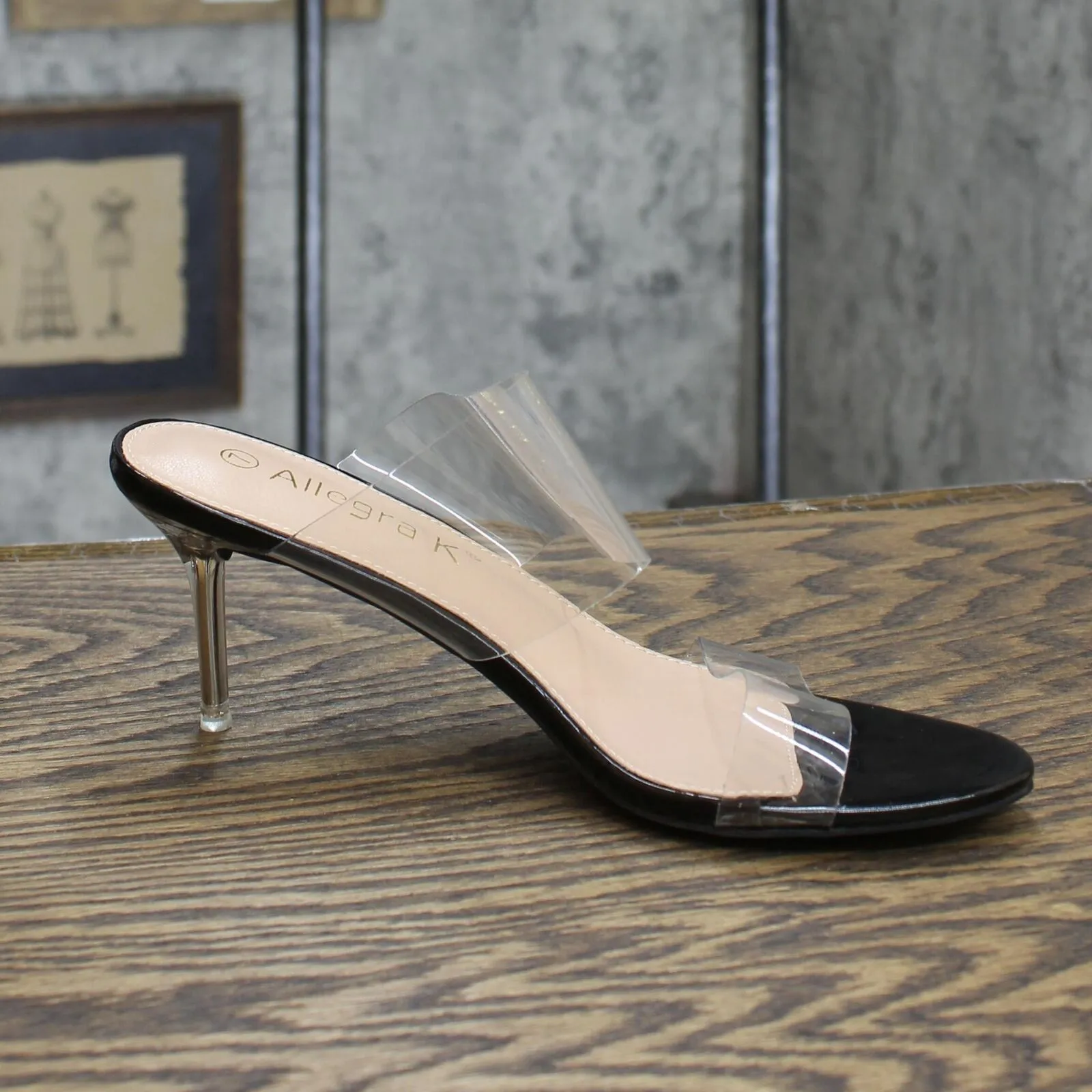Allegra K Womens Clear Strap Stiletto Heels Black 7