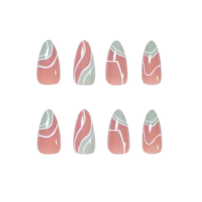 Almond pink French light green lines
