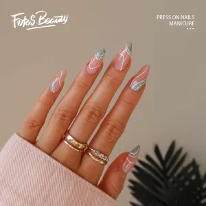 Almond pink French light green lines