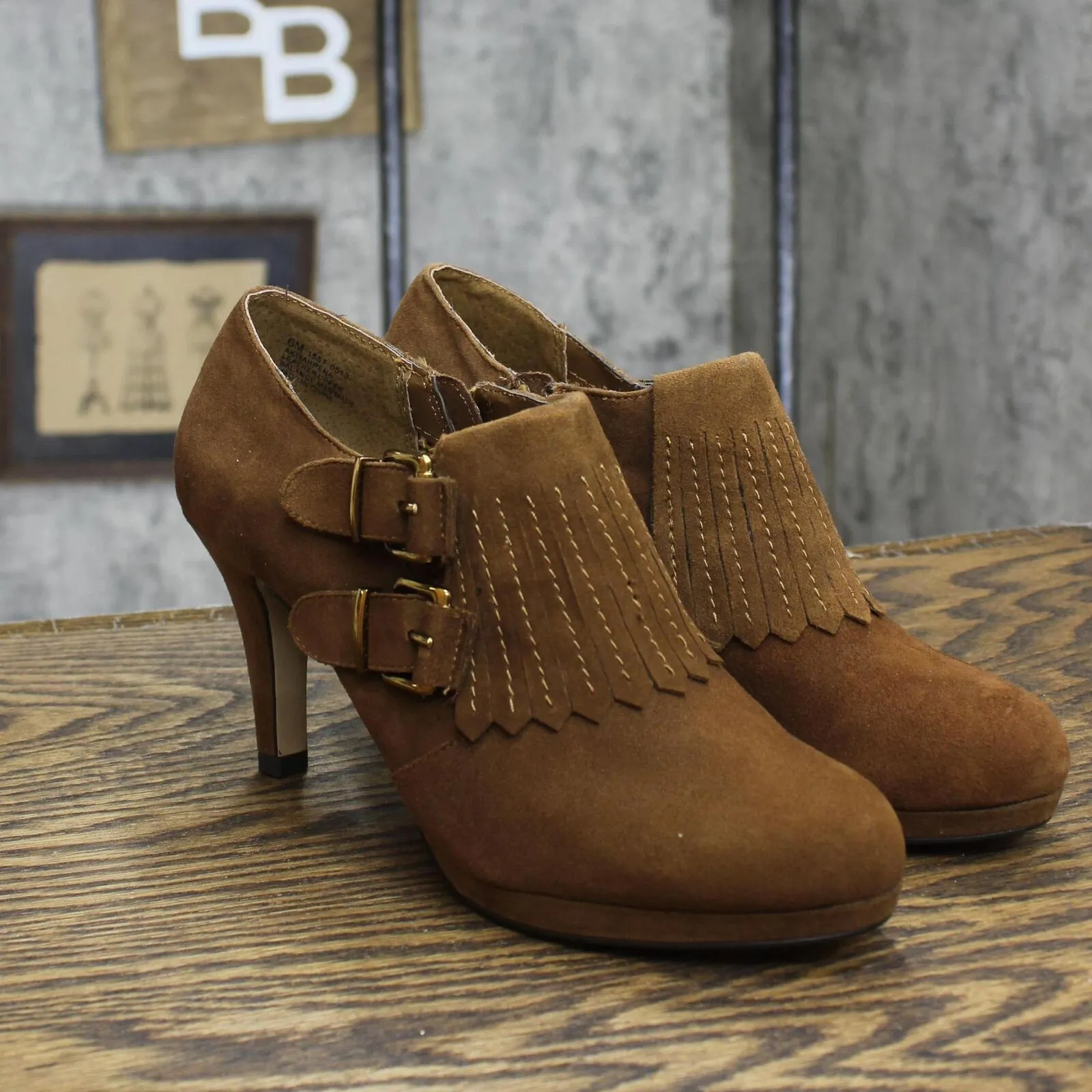Anne Klein Womens Vintage Suede Buckle Stiletto Heels 16740d968ac885 Brown 6M