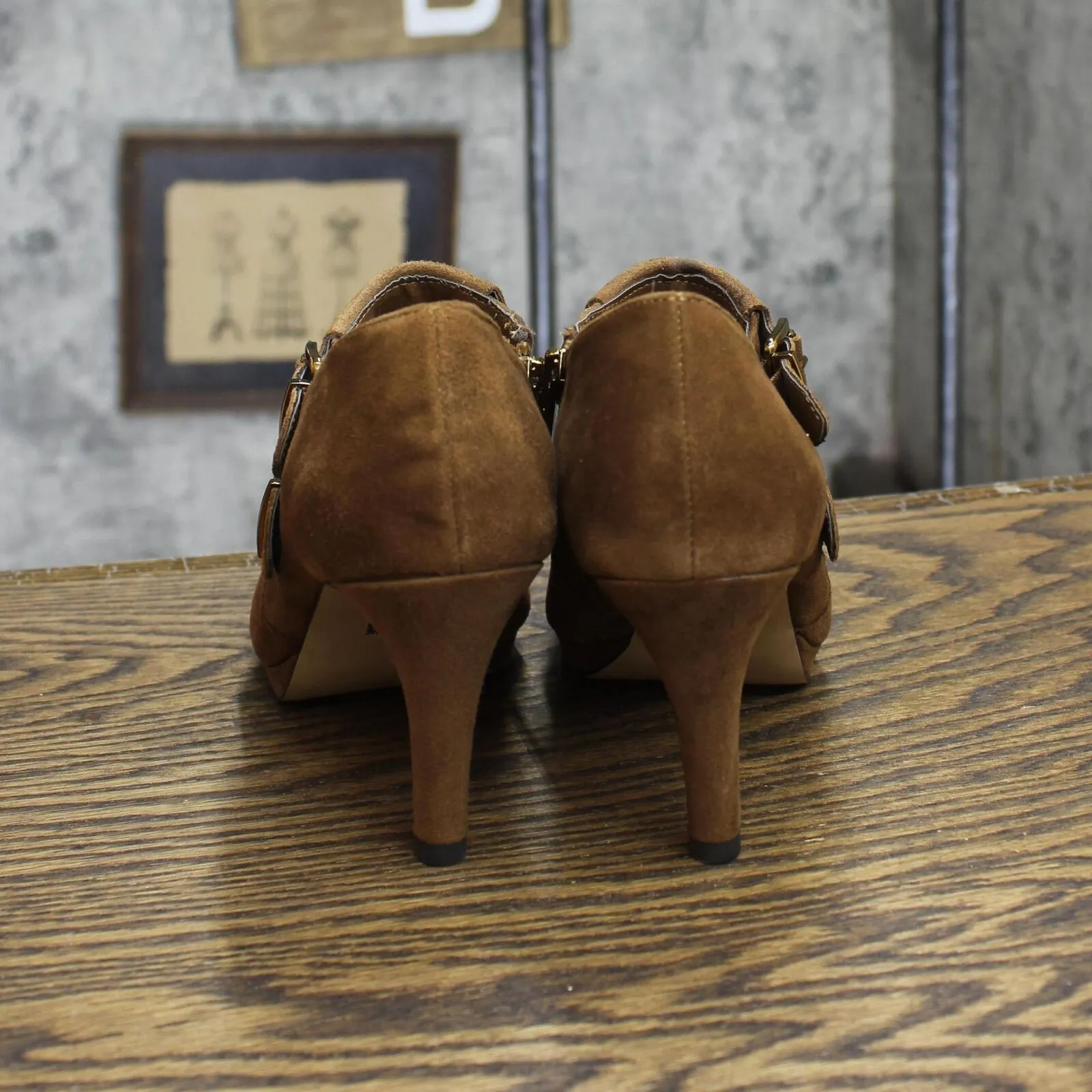 Anne Klein Womens Vintage Suede Buckle Stiletto Heels 16740d968ac885 Brown 6M