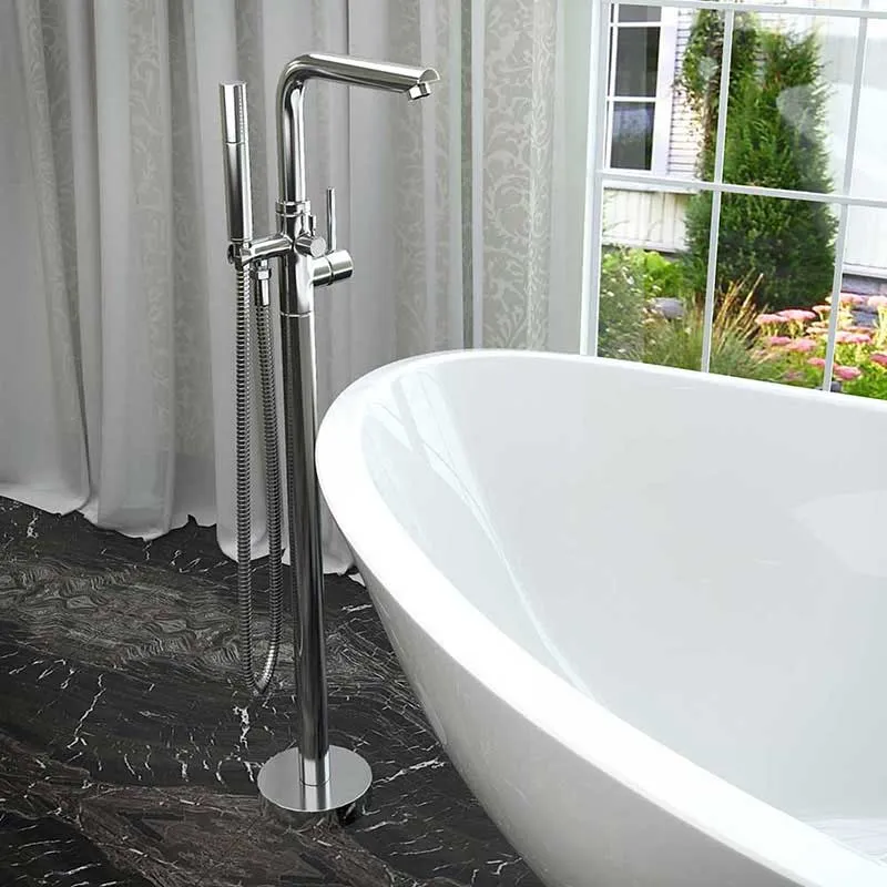 Anzzi Gala 6.7 ft. Acrylic Freestanding Non-Whirlpool Bathtub in Glossy Black and Sens Series Faucet in Chrome