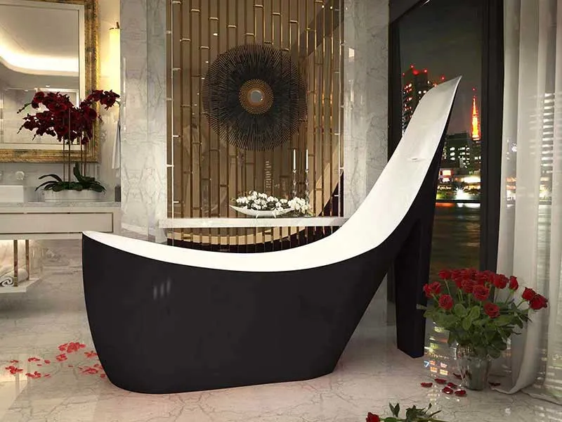 Anzzi Gala 6.7 ft. Acrylic Freestanding Non-Whirlpool Bathtub in Glossy Black and Sens Series Faucet in Chrome