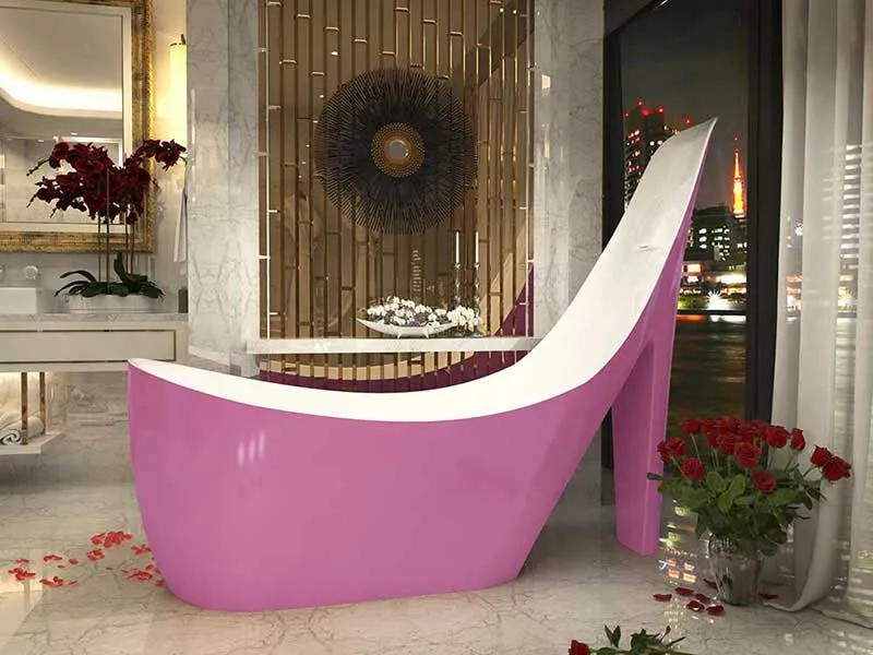 Anzzi Gala 80 in. One Piece Acrylic Freestanding Bathtub in Glossy Pink and White