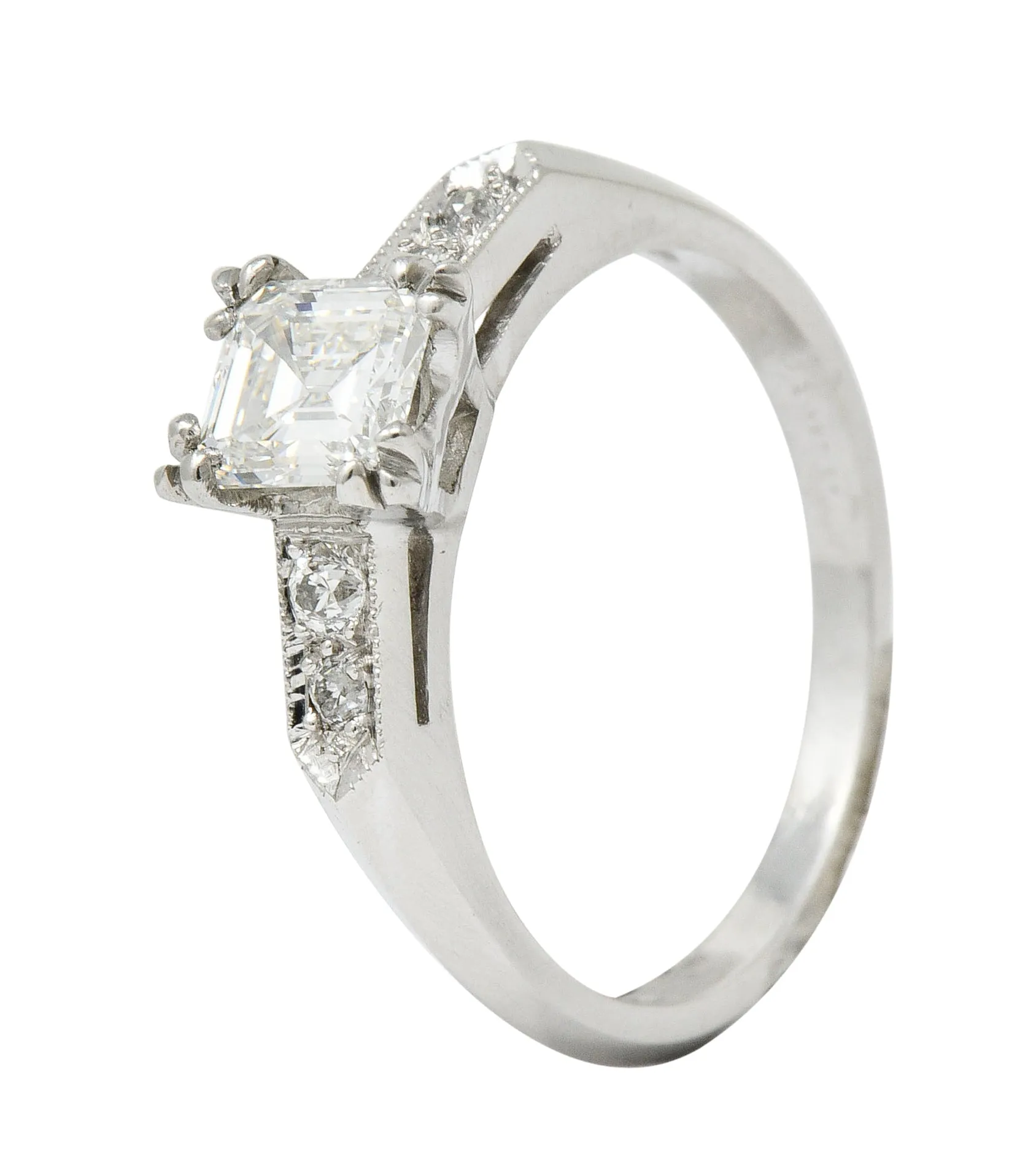 Art Deco 0.96 CTW Asscher Cut Diamond Platinum Engagement Ring GIA