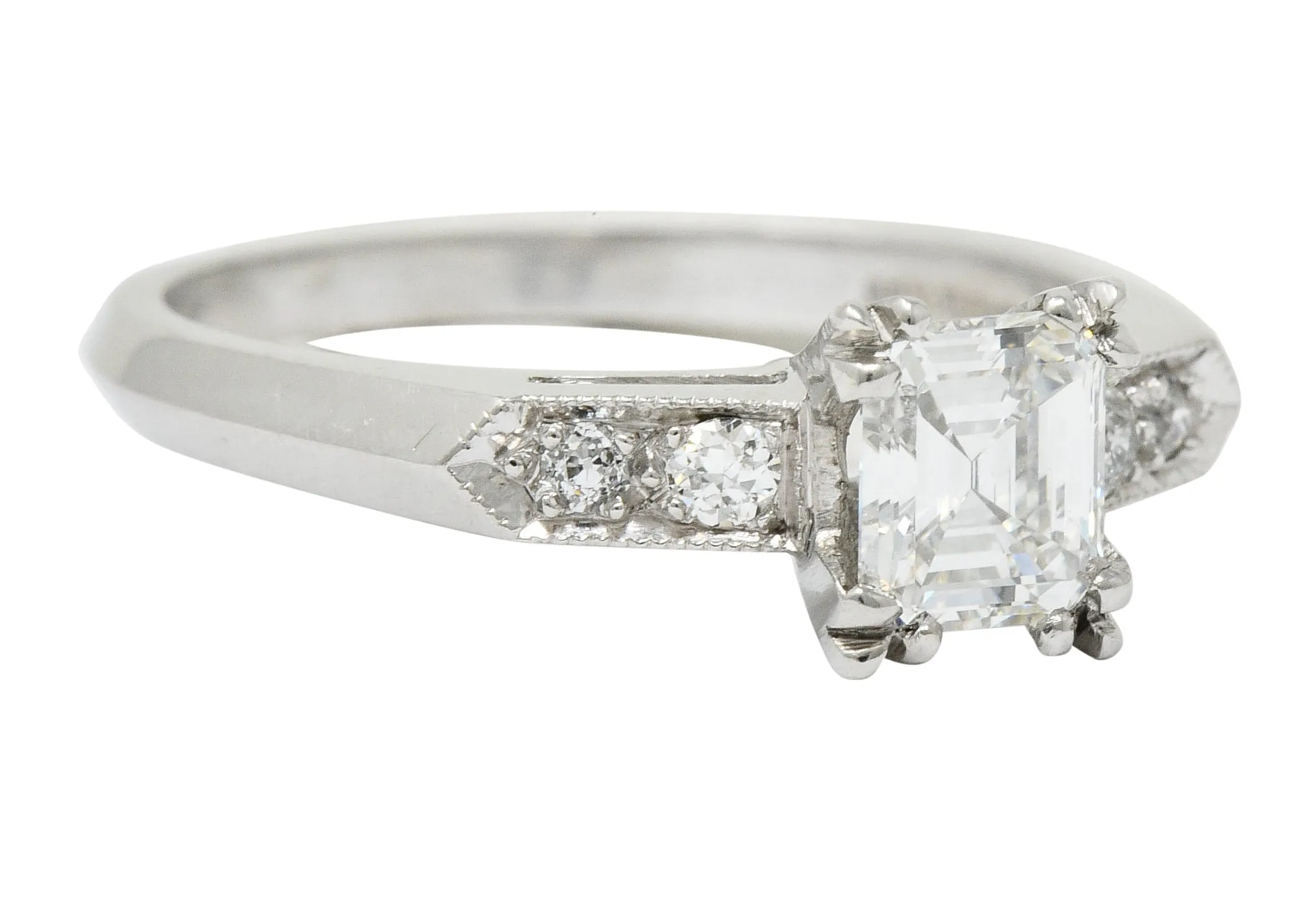 Art Deco 0.96 CTW Asscher Cut Diamond Platinum Engagement Ring GIA