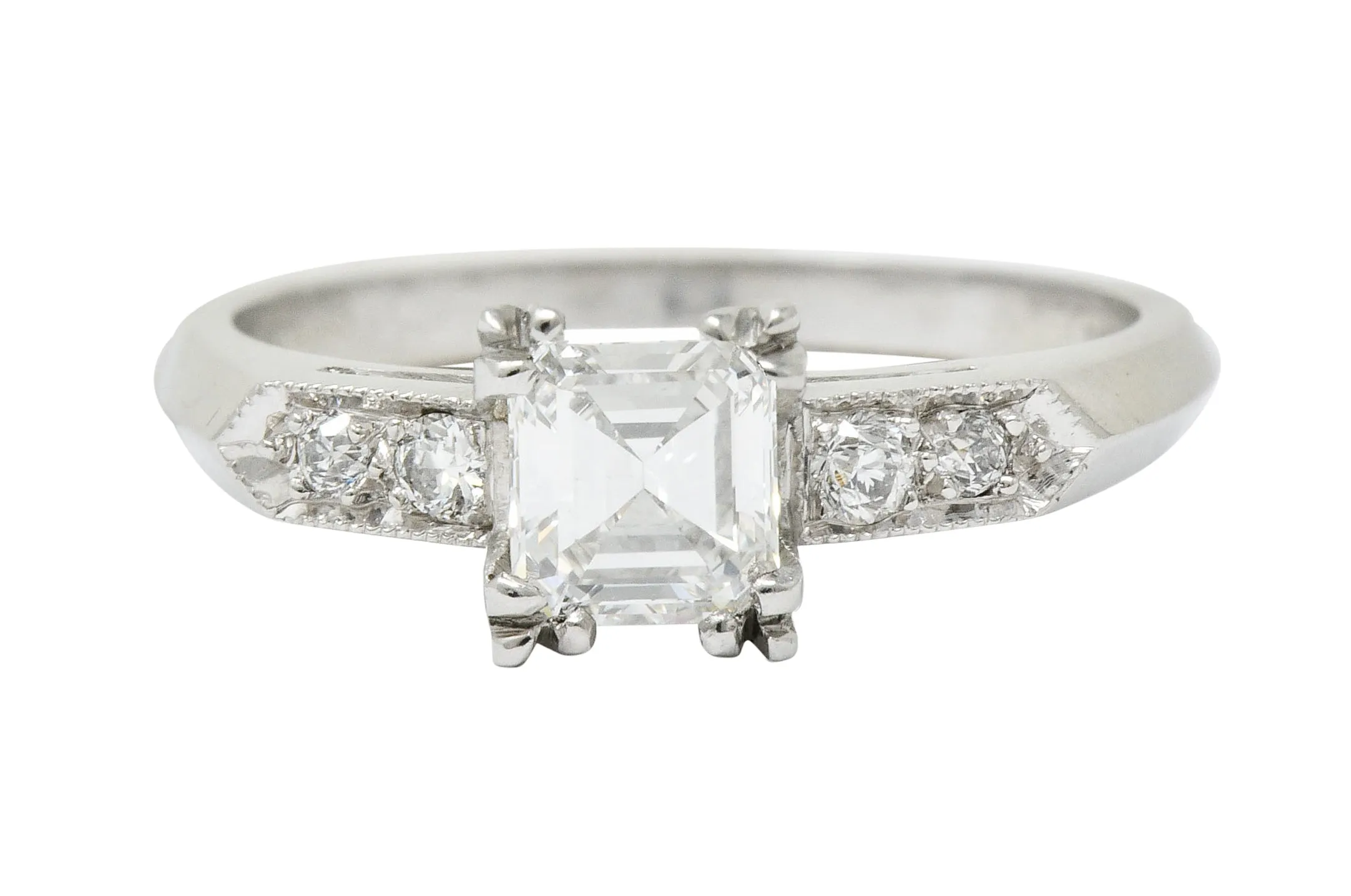 Art Deco 0.96 CTW Asscher Cut Diamond Platinum Engagement Ring GIA