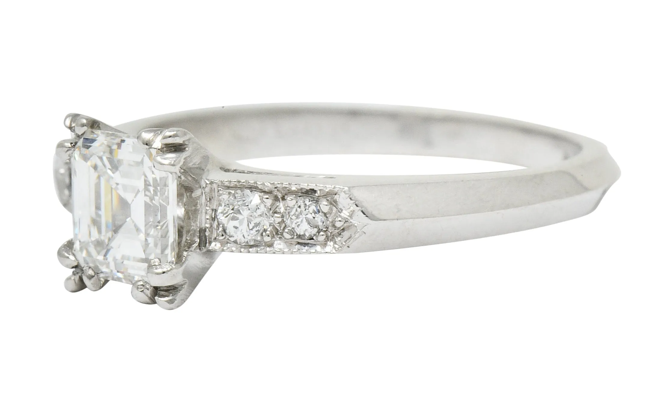 Art Deco 0.96 CTW Asscher Cut Diamond Platinum Engagement Ring GIA