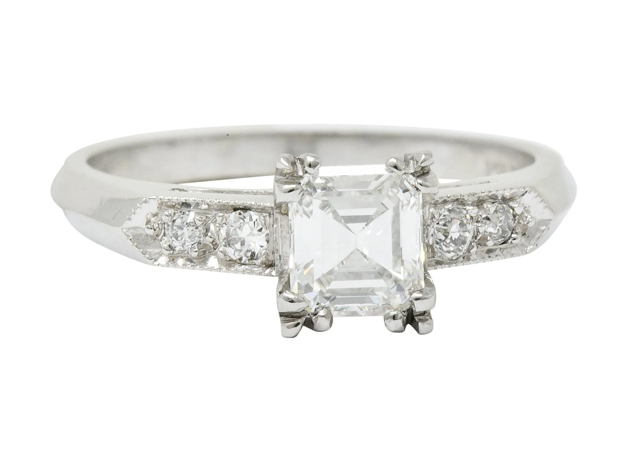 Art Deco 0.96 CTW Asscher Cut Diamond Platinum Engagement Ring GIA