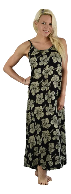 Bali Long Dress - Hibiscus - Cream / Background - Black