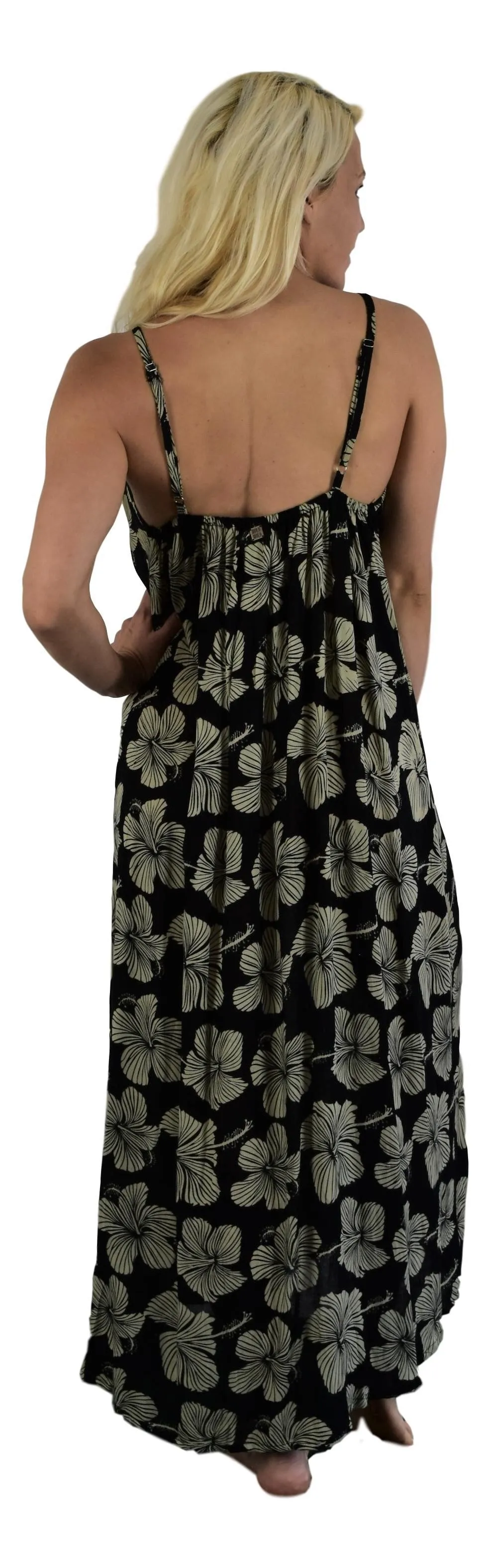 Bali Long Dress - Hibiscus - Cream / Background - Black
