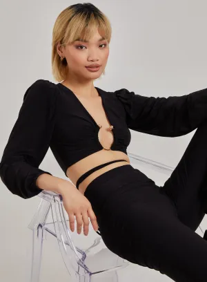 Balloon Sleeve Cut Out Tie Detail Top