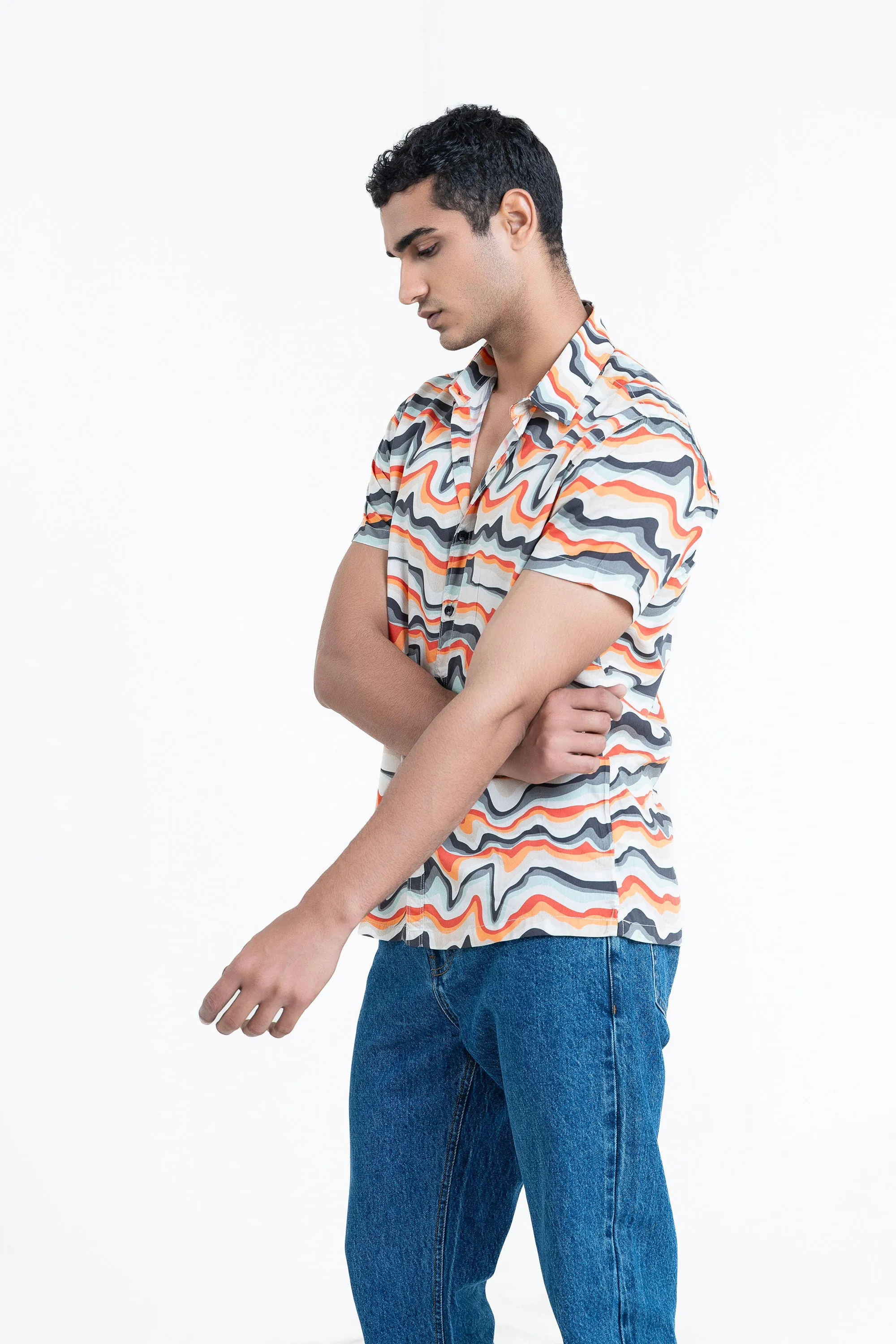 Beige Half Sleeves Casual Shirt