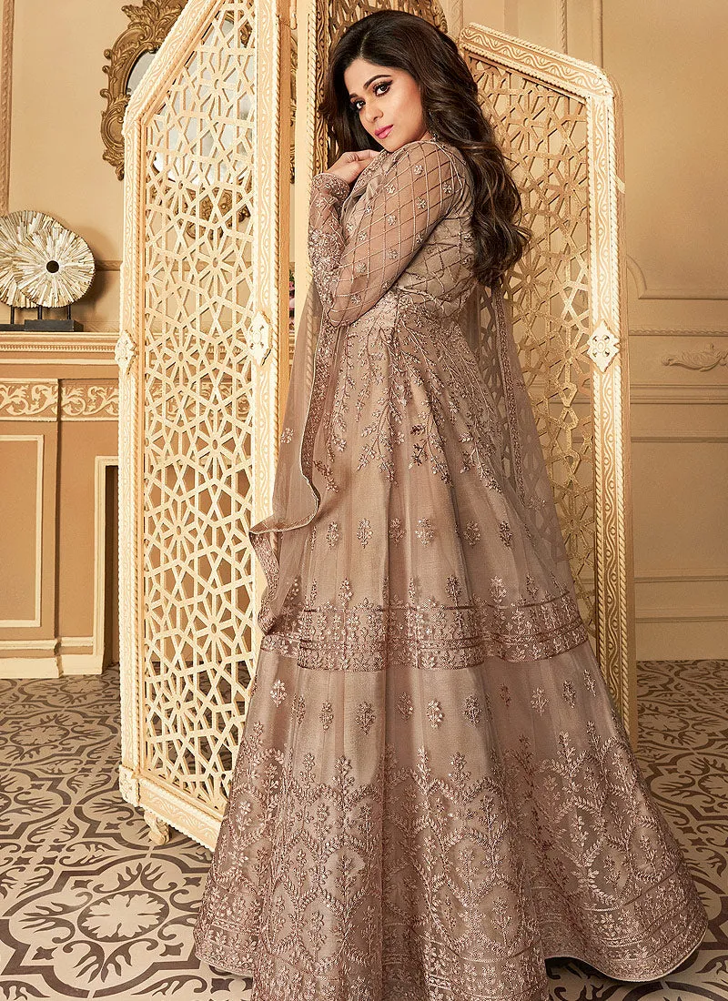 Beige Sequence Embroidered Anarkali Suit