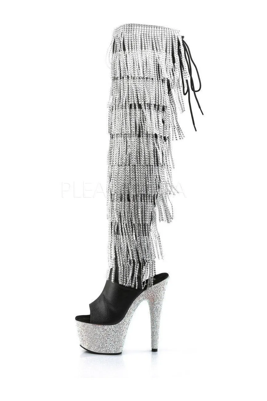 BEJEWELED-3019RSF-7 Platform Boot  | Black Faux Leather