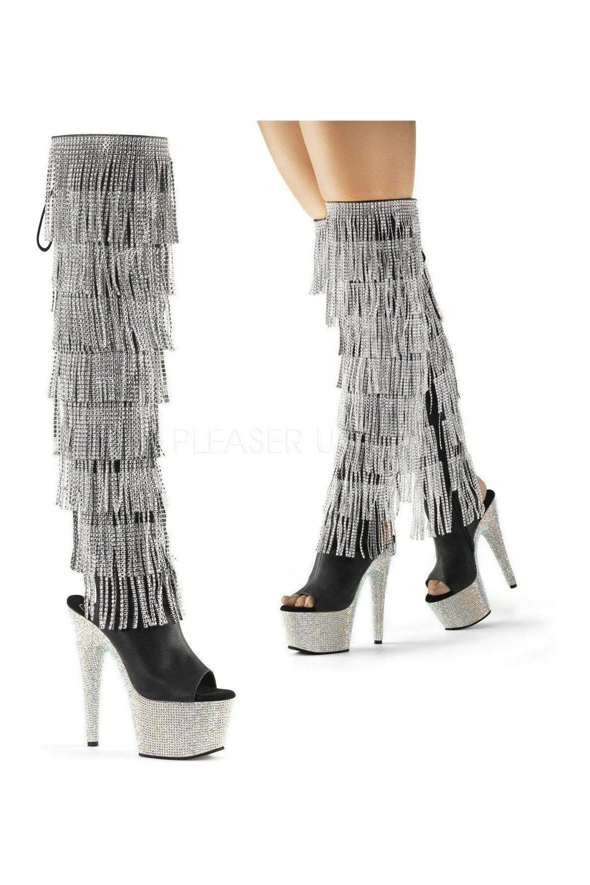 BEJEWELED-3019RSF-7 Platform Boot  | Black Faux Leather