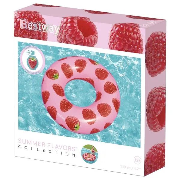 Bestway 47"/ 1.19M Scentsational Raspberry Swim Ring (Contents:1 swim tube, repair patch.)