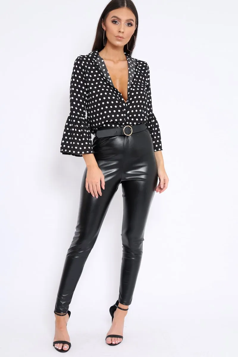 Black and White Polka Dot Shirt with Bell Sleeves - Harper