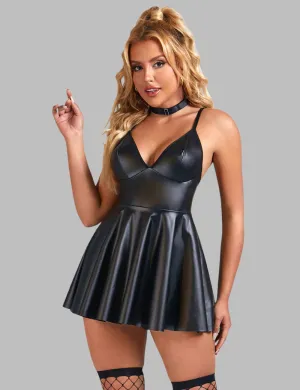 Black Faux Leather Dress -Elegant Flare by Scandals