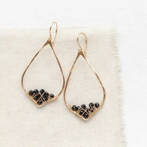 Black Spinel Cluster Pointed Gold Hoop Earrings