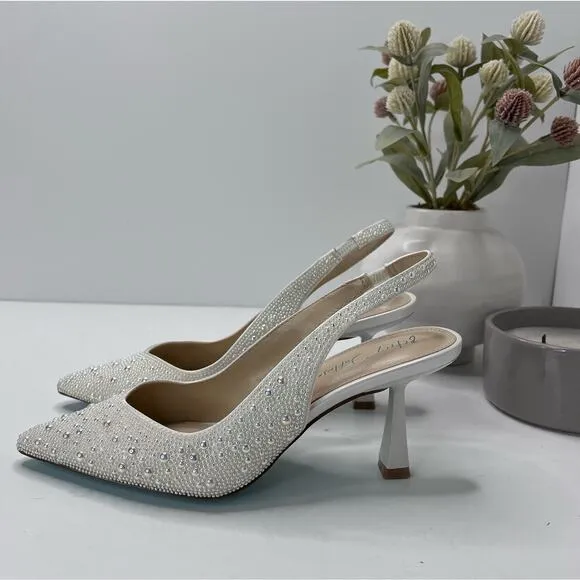 Blue by Betsey Johnson Clark Glass Beaded Pump White Women 6W