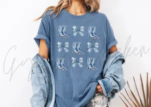 Blue Toile Boots and Bows