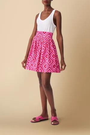 Bobo Geo Print Mini Skirt in Cotton Poplin in Pink