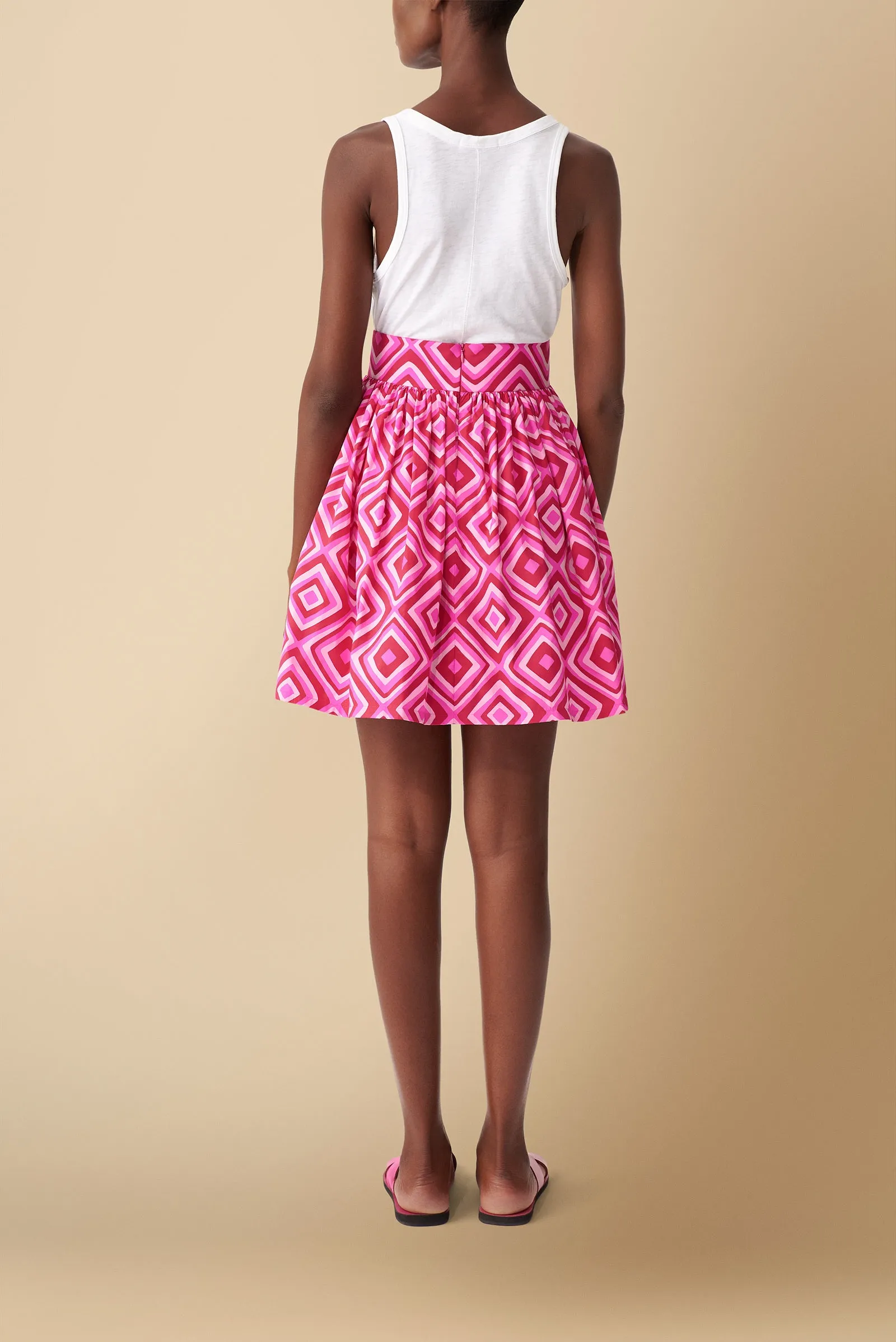 Bobo Geo Print Mini Skirt in Cotton Poplin in Pink