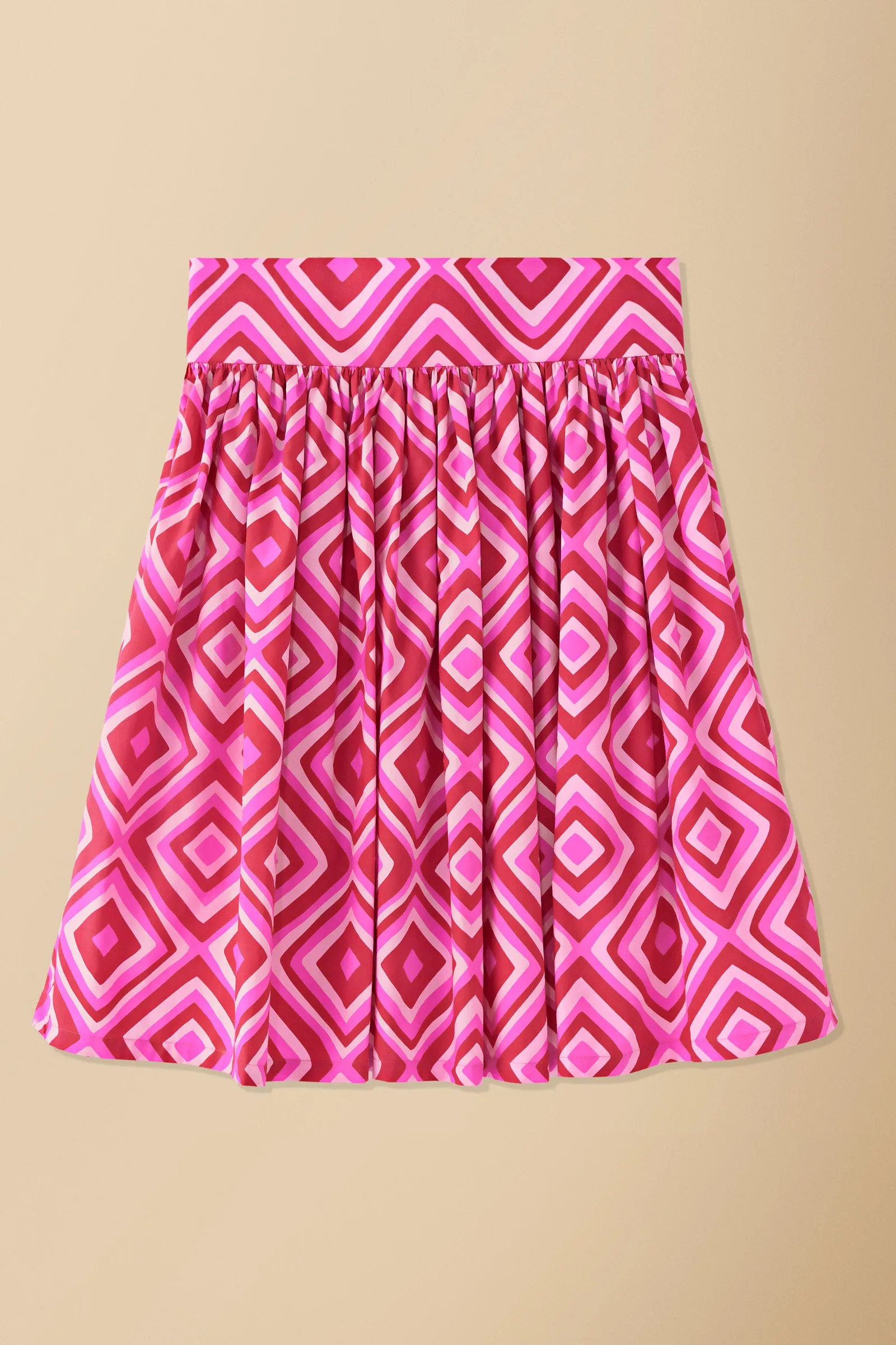 Bobo Geo Print Mini Skirt in Cotton Poplin in Pink