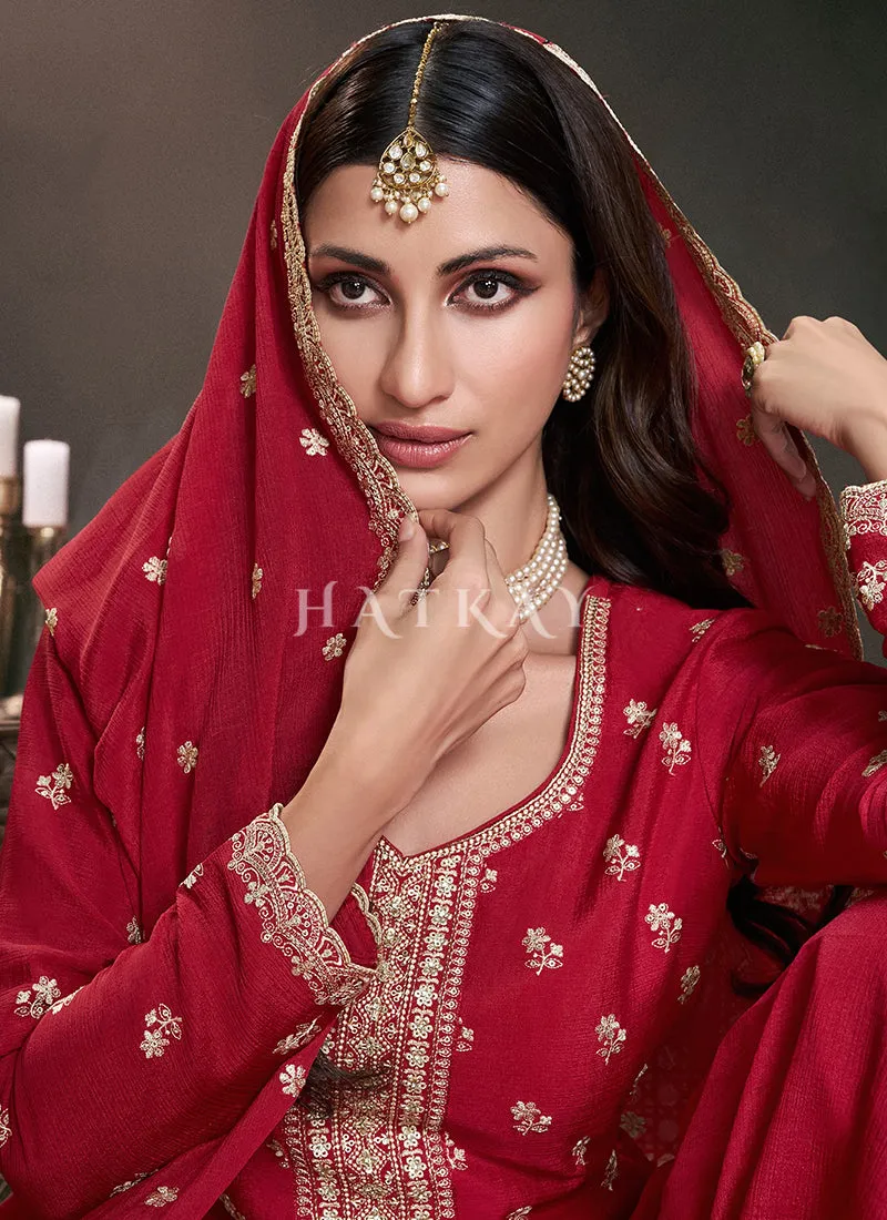 Bridal Red Reshamkari Embroidery Sharara Suit