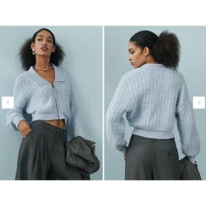 By Anthropologie Zip-Up Brushed Fuzzy Sweater Cardigan Sky Blue Size Small EUC