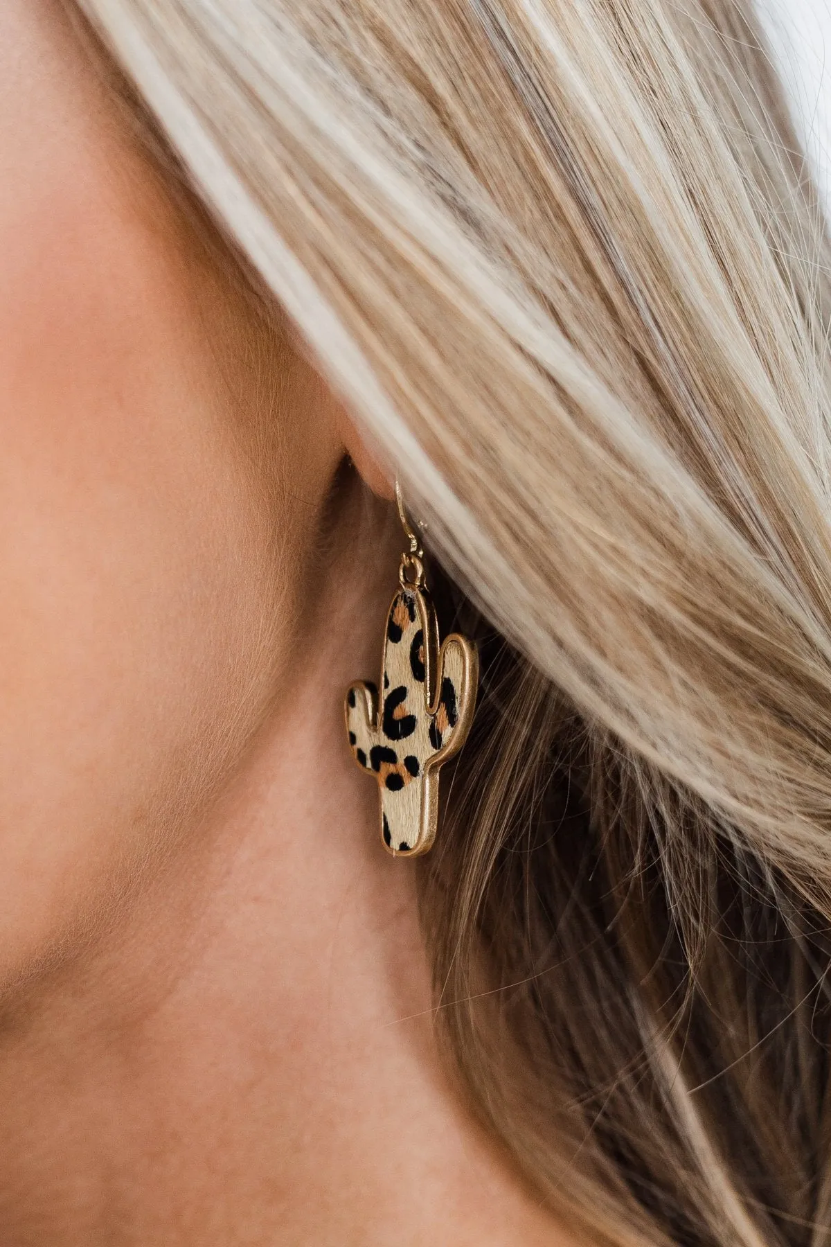 Cactus Dangle Earrings- Leopard Print