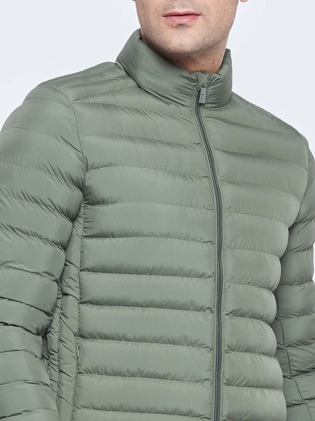Camla Barcelona Olive Green Puffer Jacket For Men