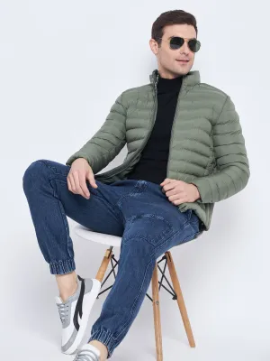 Camla Barcelona Olive Green Puffer Jacket For Men