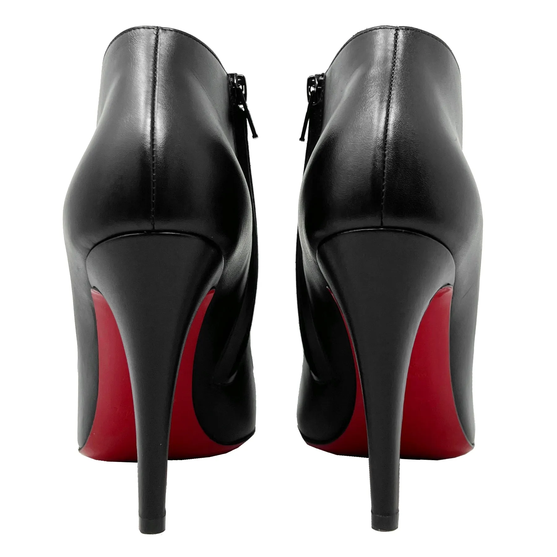 Christian Louboutin Belle 100 Black Leather Round Toe High Heels Ankle Boots Size EU 37.5