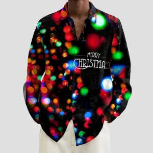 Christmas Lights Holiday Print Men's Button Pocket Long Sleeve Shirt 2410005292