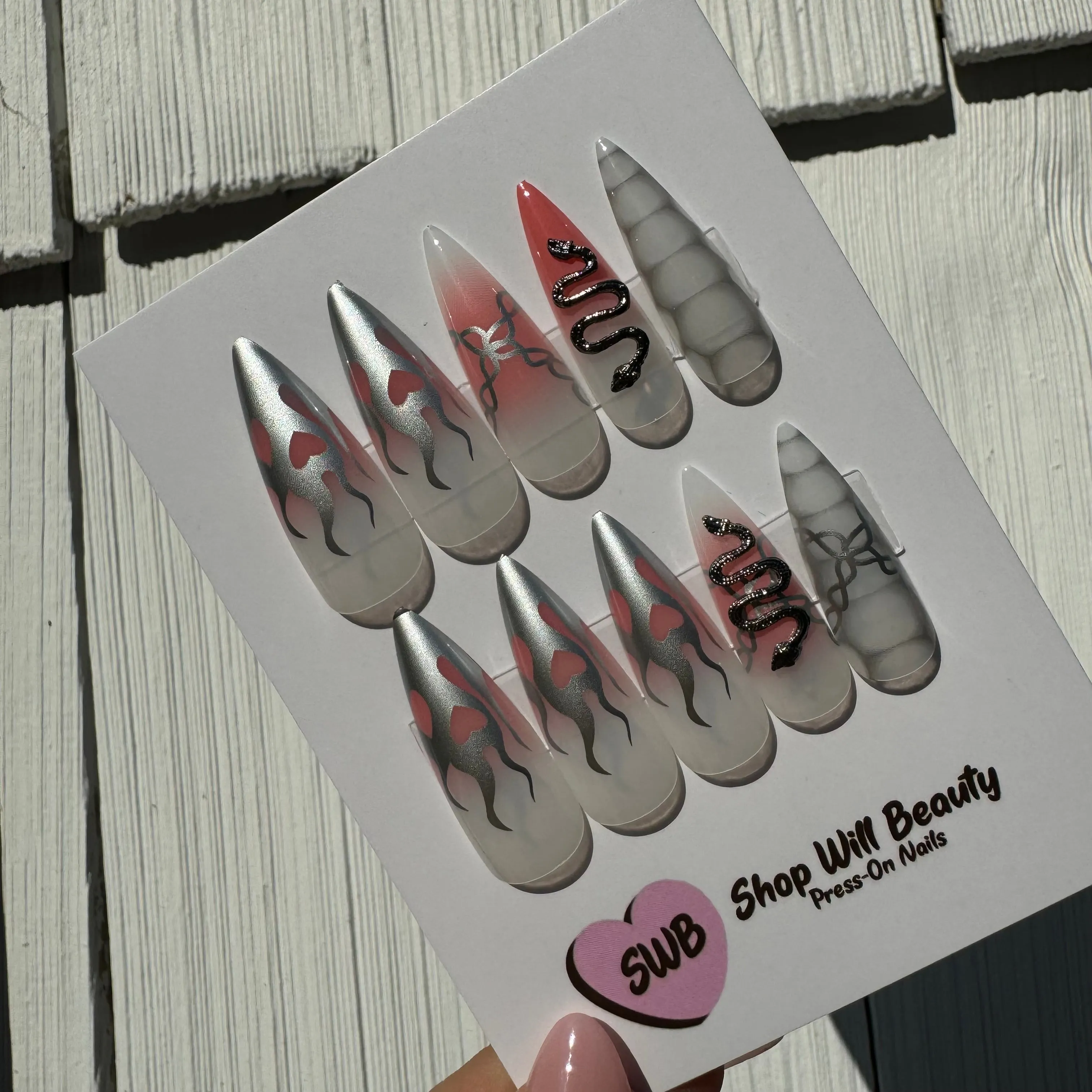 Chrome Snake Aura Stiletto Press On Nails
