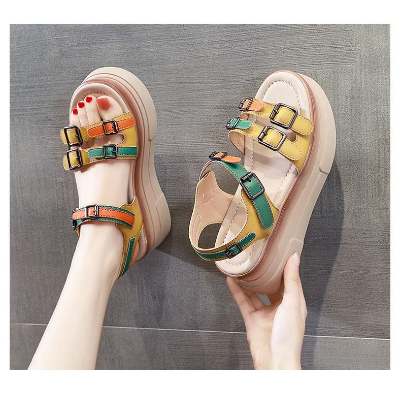 Colorful Color Matching Trendy Women's Summer Platform Sandals