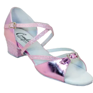 Comfort Single Buckle - Pink Leather / Pink Sparkle Weave