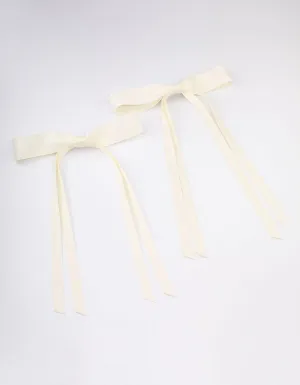 Cream Fabric Wide Skinny Hair Bow Pack