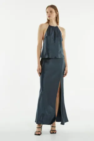 CRUSH BIAS SPLIT MAXI SKIRT | GUN METAL