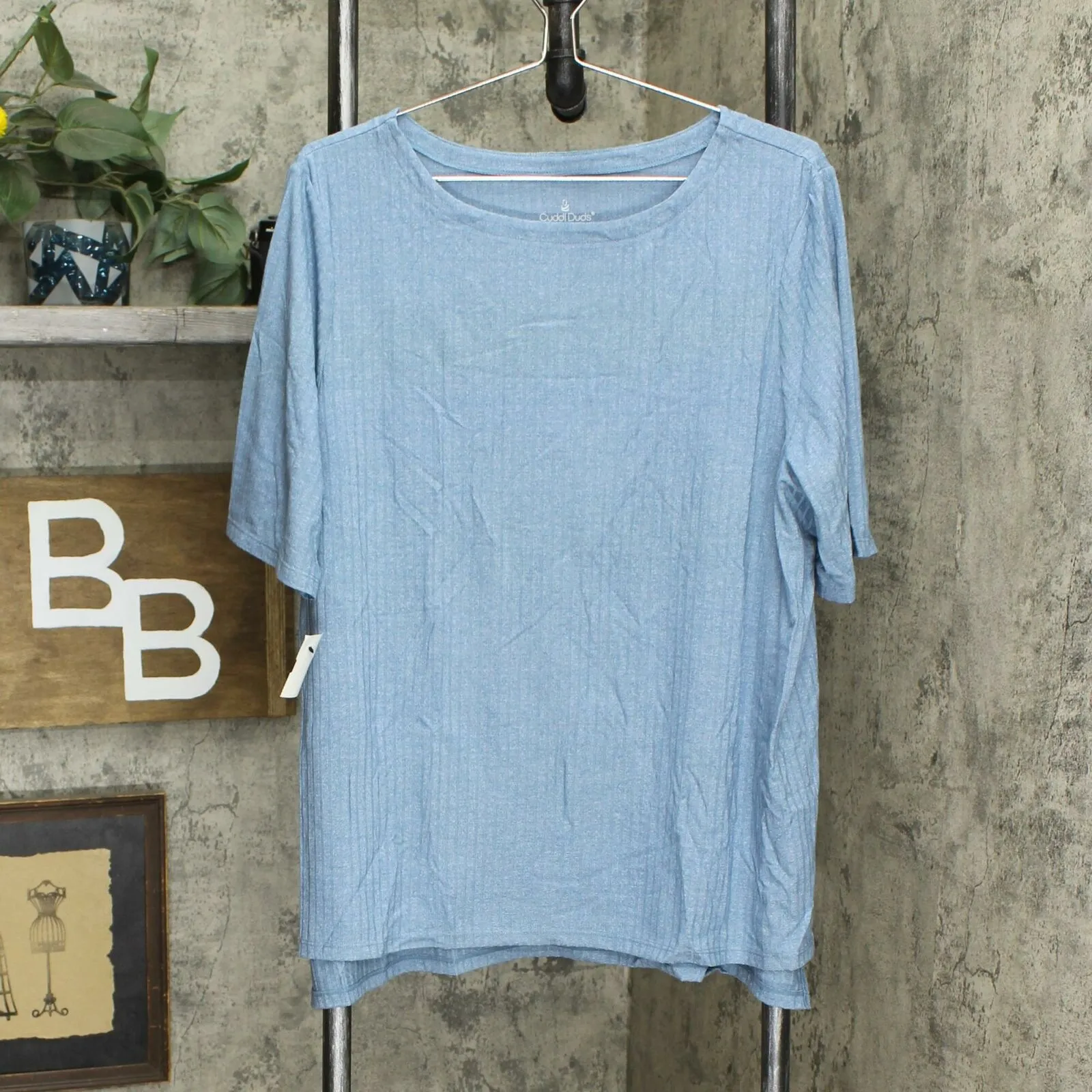 Cuddl Duds Plus Size Wide Rib Elbow Sleeve Tunic Top