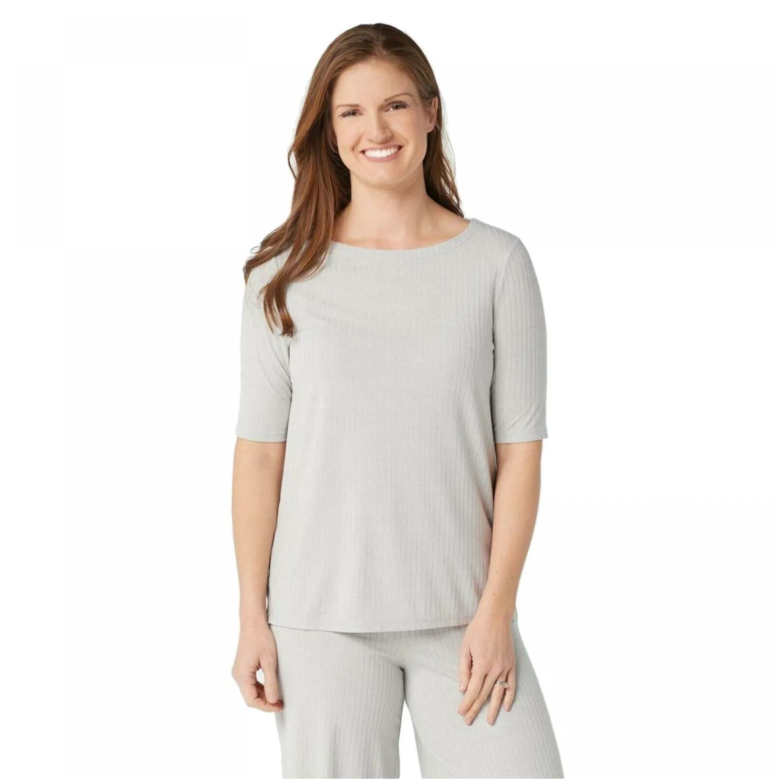 Cuddl Duds Plus Size Wide Rib Elbow Sleeve Tunic Top