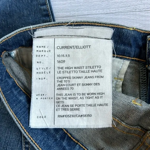 Current/Elliot‎ The High Waist Stiletto Skinny Jeans 70s Sz 27
