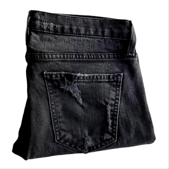 CURRENT/ELLIOTT Jeans Stiletto Skinny Crop Shredded Black 28