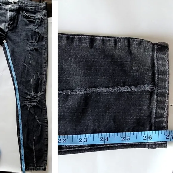 CURRENT/ELLIOTT Jeans Stiletto Skinny Crop Shredded Black 28