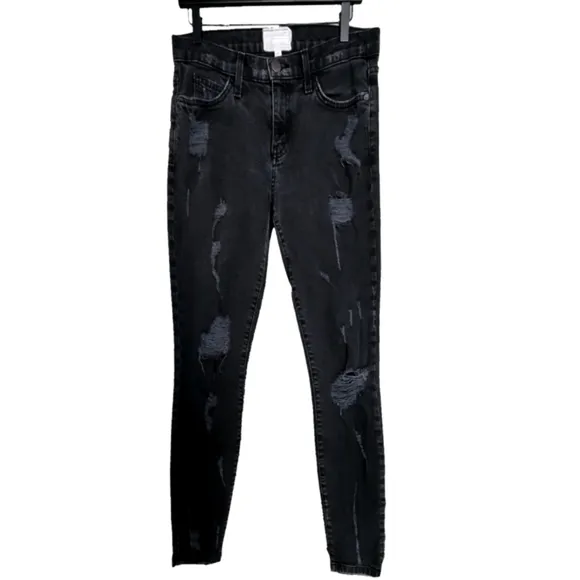 CURRENT/ELLIOTT Jeans Stiletto Skinny Crop Shredded Black 28
