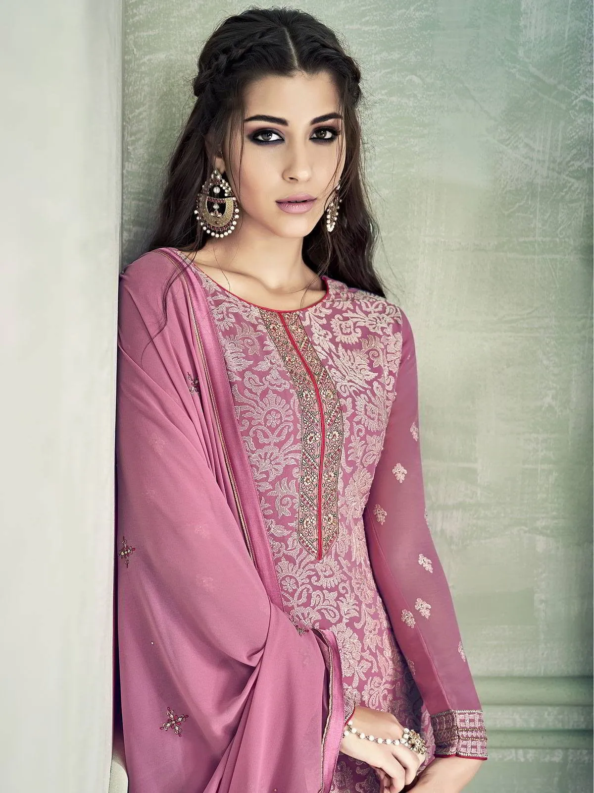 Deep Pink Ethnic Embroidered Designer Pakistani Pant Suit